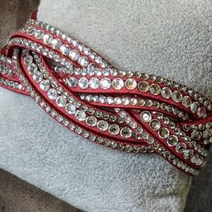 A14 Hot Pink Rhinestone Crystal Wrap Braided Rhinestone Bracelet Size M/L A14